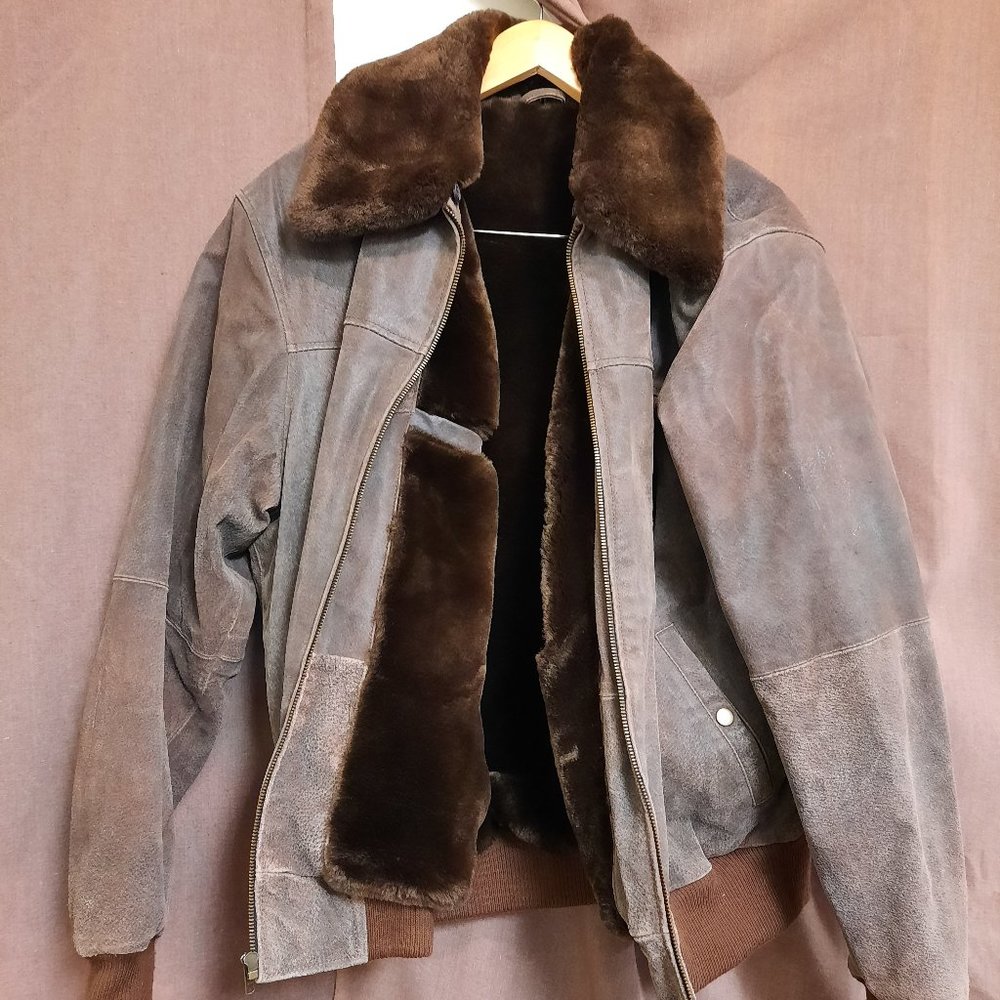 Leather Fur Lined Bomber Jacket